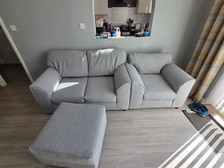 3 seater, 2 seater, chair and footstool.