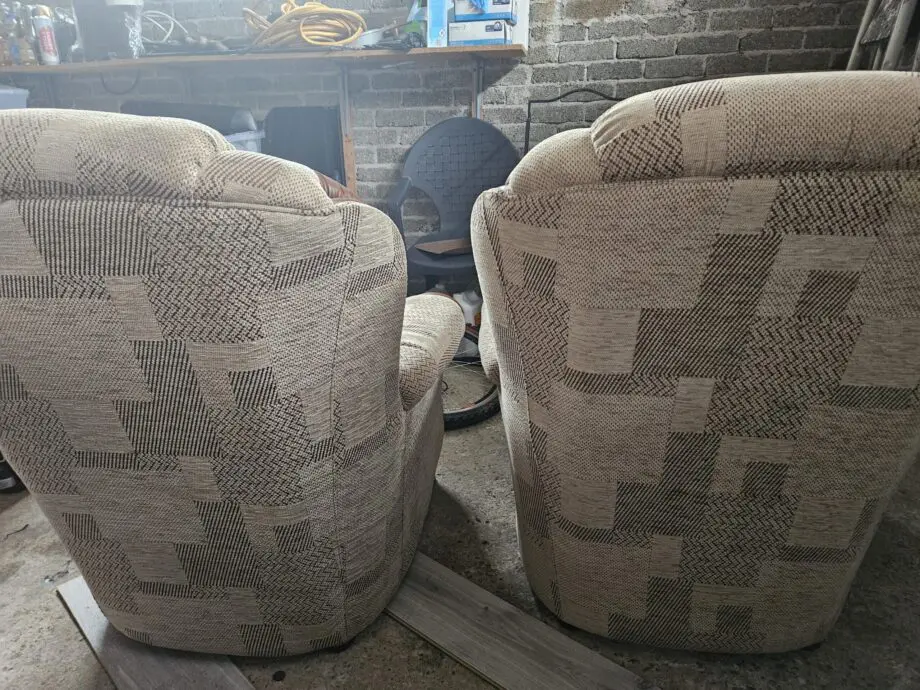 Beige and brown leather patch sofa
