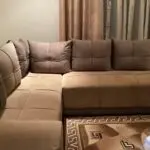 Corner sofa bed-beige/brown