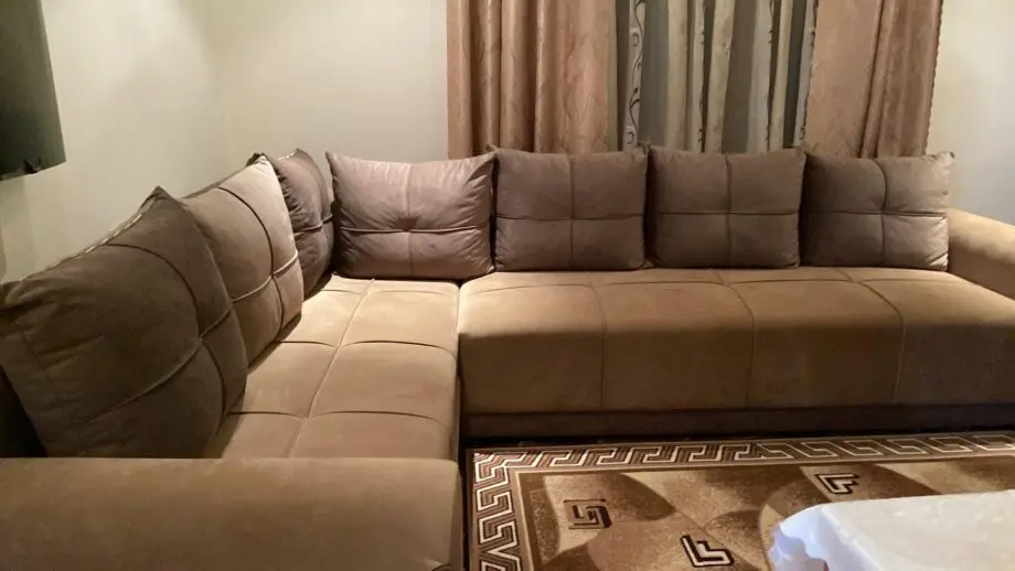 Corner sofa bed-beige/brown