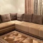Corner sofa bed-beige/brown