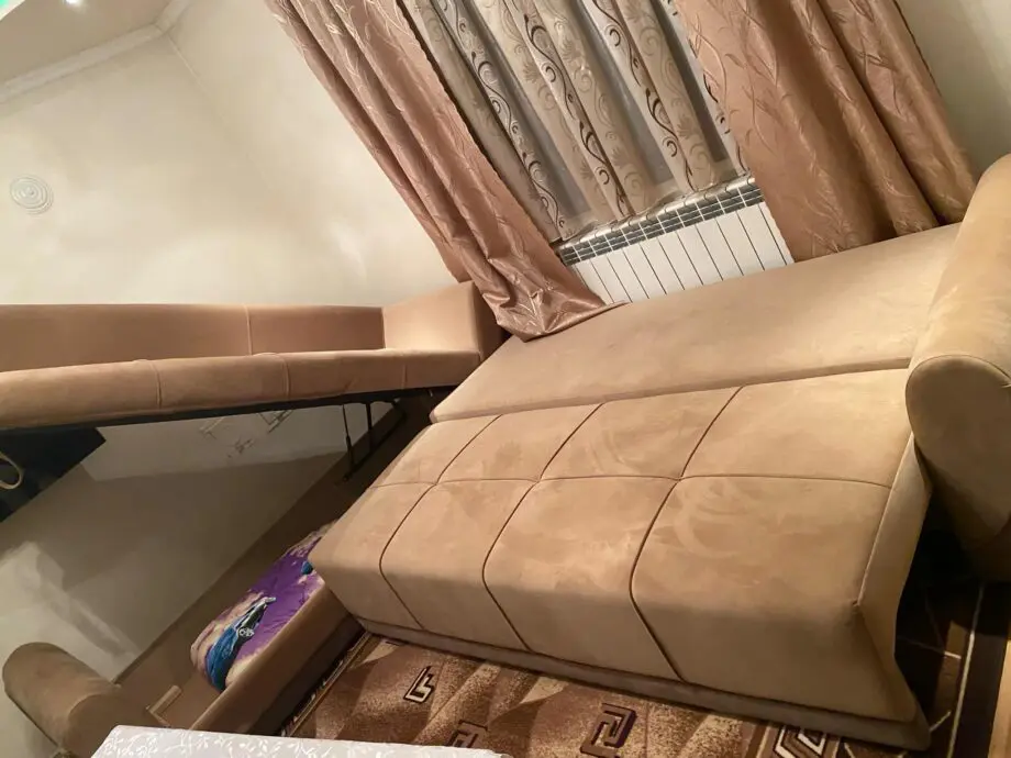 Corner sofa bed-beige/brown
