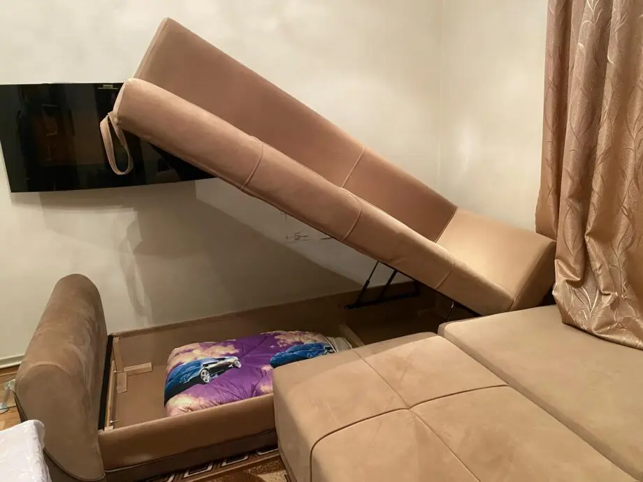 Corner sofa bed-beige/brown