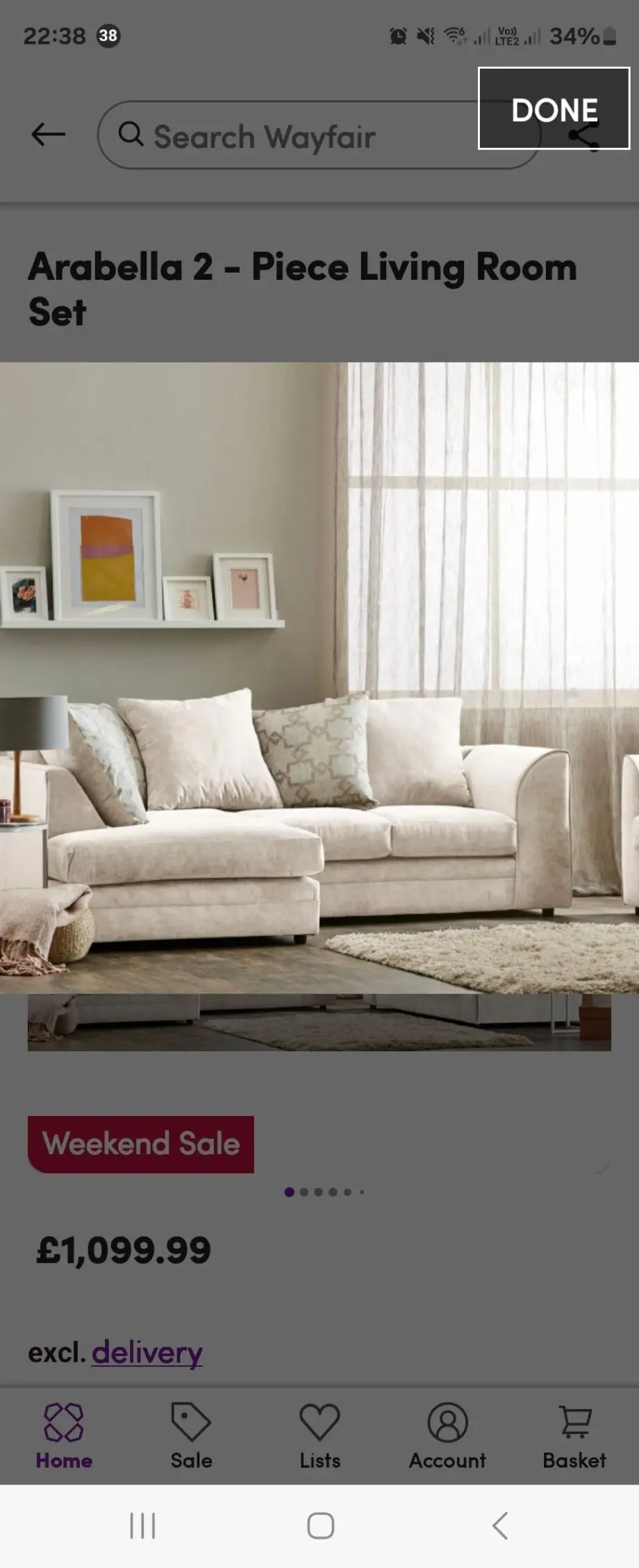 Warfair left corner 3 seater sofa