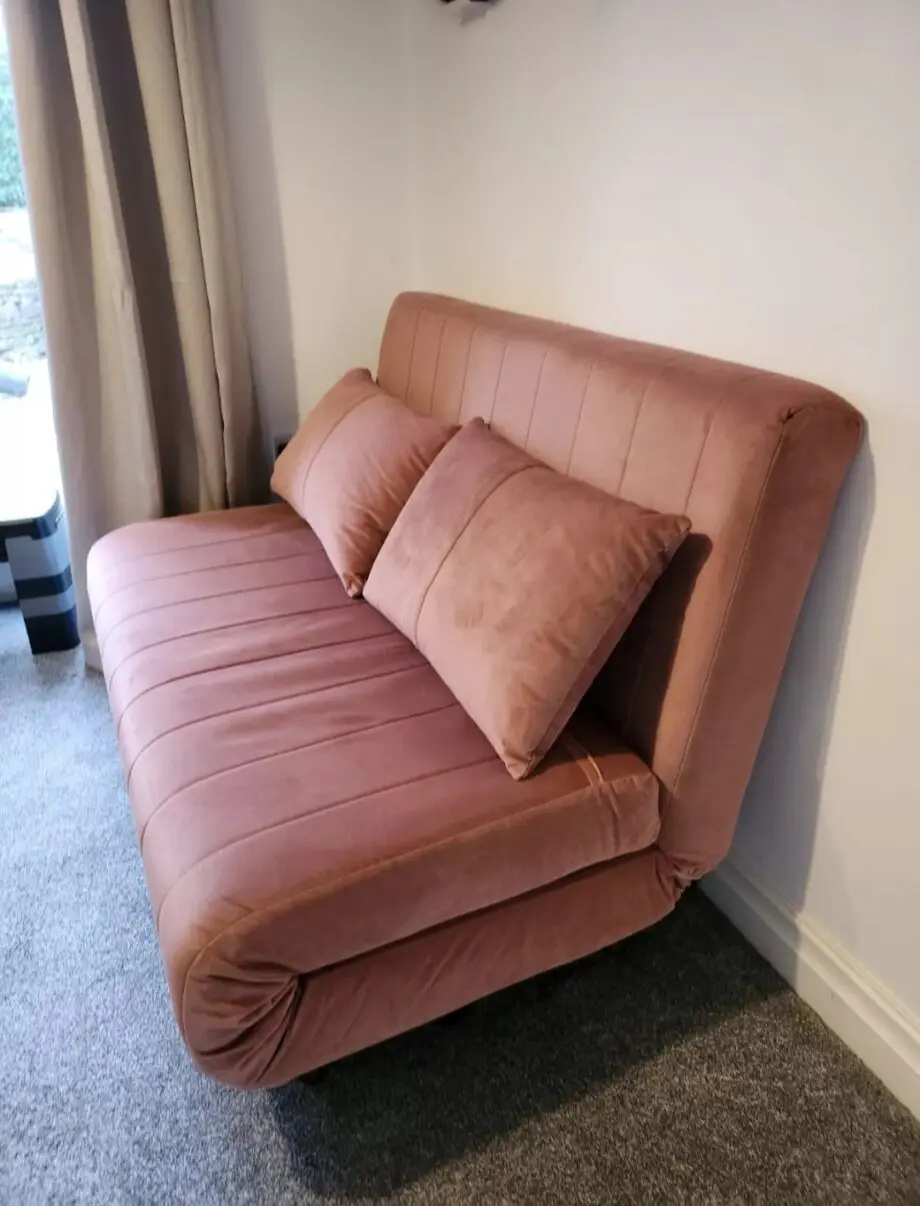 Made haru 2 seater sofa bed pink velvet
