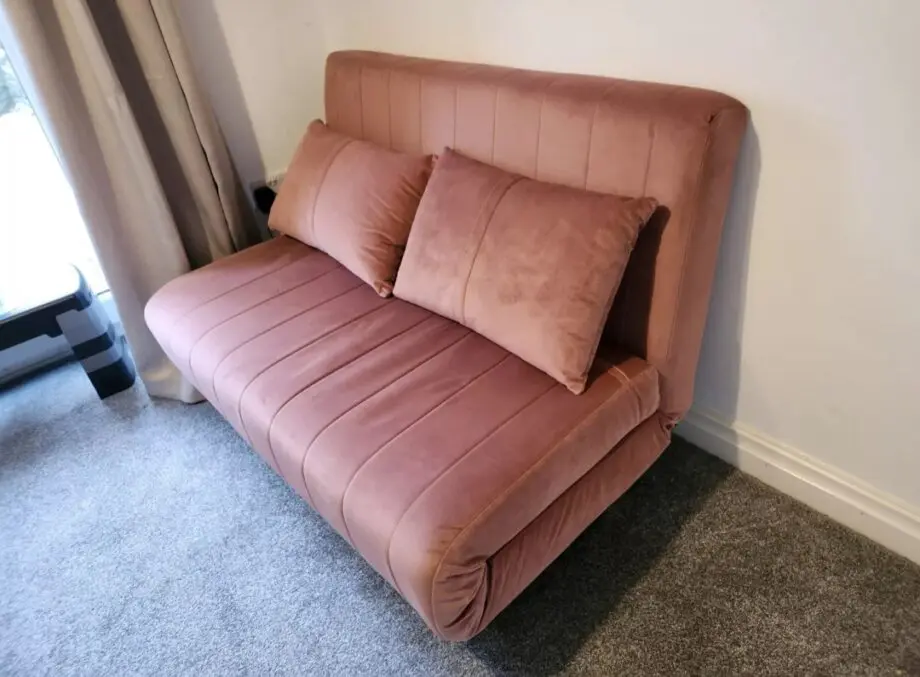 Made haru 2 seater sofa bed pink velvet