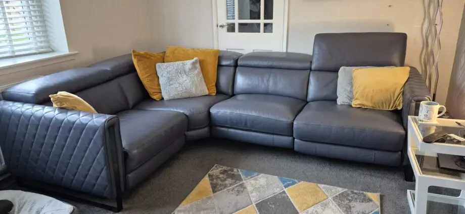DFS Vortex Double Electric leather corner sofa, denim blue