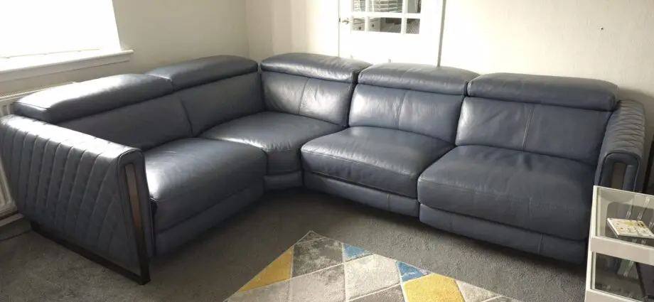 DFS Vortex Double Electric leather corner sofa, denim blue