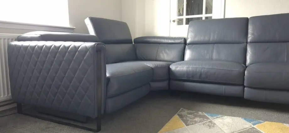 DFS Vortex Double Electric leather corner sofa, denim blue