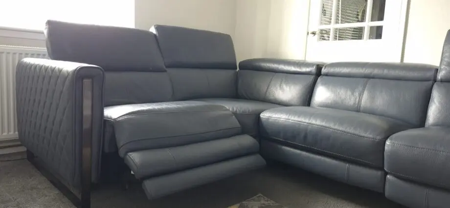 DFS Vortex Double Electric leather corner sofa, denim blue