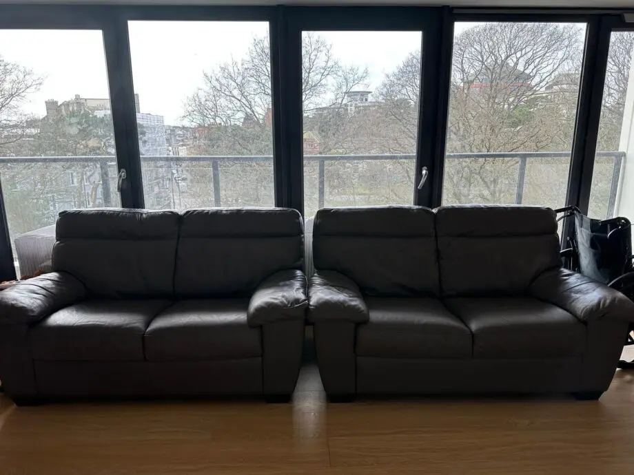 Brown leather 2 two seater sofas