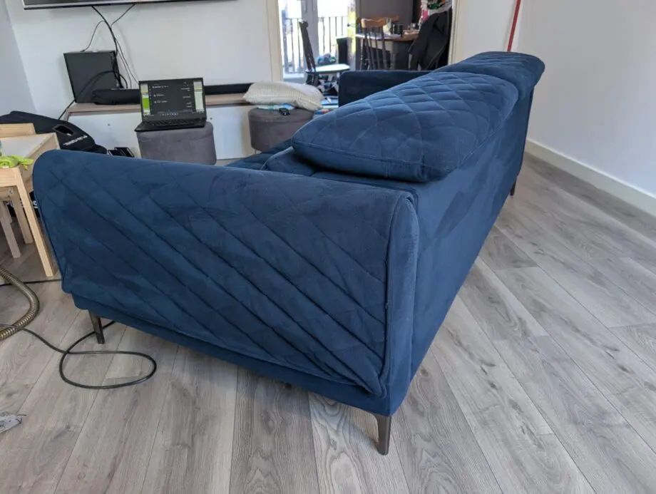 SCS Avanti Blue velvet 3 seater sofa with adjustable headrest