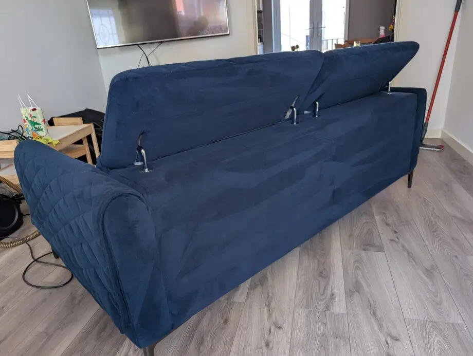 SCS Avanti Blue velvet 3 seater sofa with adjustable headrest