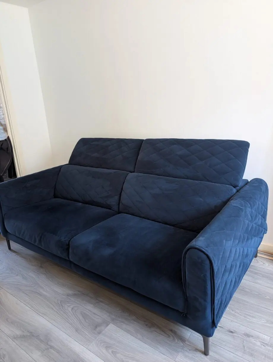 SCS Avanti Blue velvet 3 seater sofa with adjustable headrest