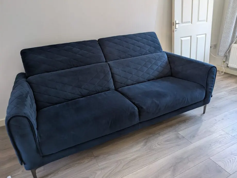 SCS Avanti Blue velvet 3 seater sofa with adjustable headrest