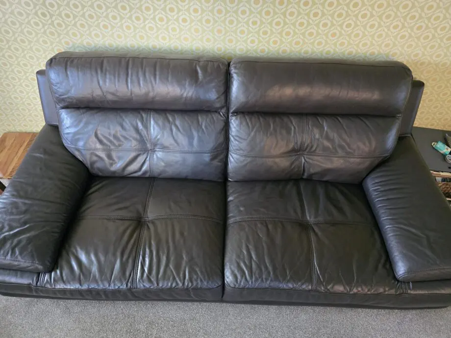 DFS Chocolate Brown Leather Sofa Set (3 & 2) with chrome feet