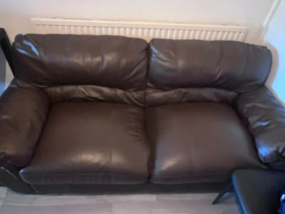 Dark brown real leather 2 seater sofa