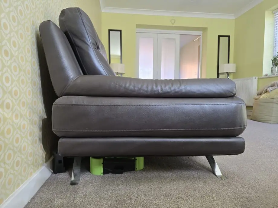 DFS Chocolate Brown Leather Sofa Set (3 & 2) with chrome feet