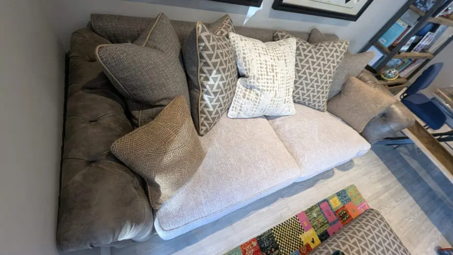 Taunton Brown Leather 3 Seater Sofa with Fabric Seat Cushions