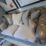 Taunton Brown Leather 3 Seater Sofa with Fabric Seat Cushions