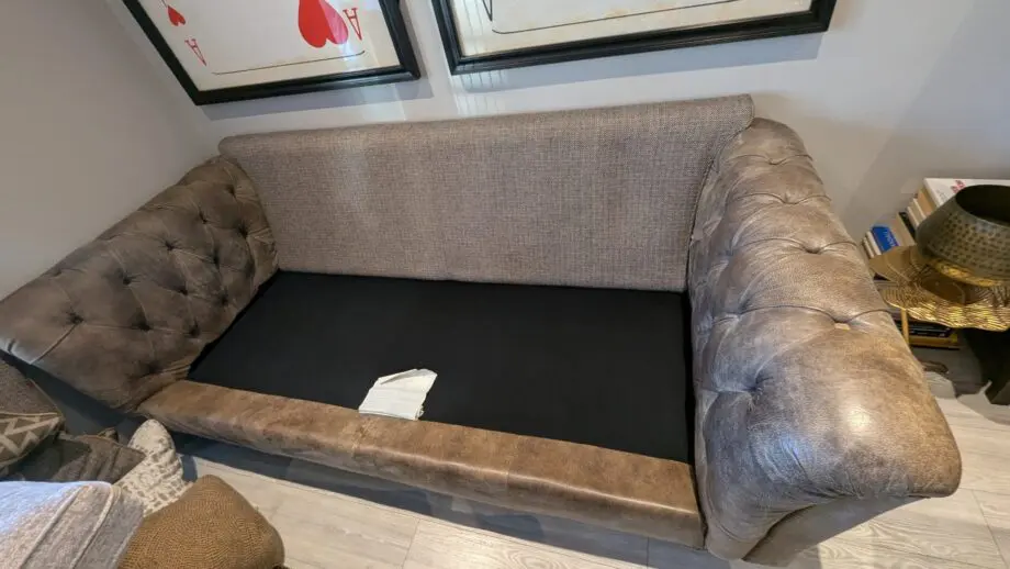 Taunton Brown Leather 3 Seater Sofa with Fabric Seat Cushions
