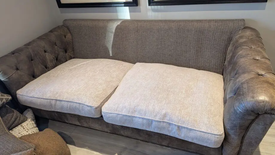 Taunton Brown Leather 3 Seater Sofa with Fabric Seat Cushions