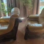 2 solid oak leather armchairs with