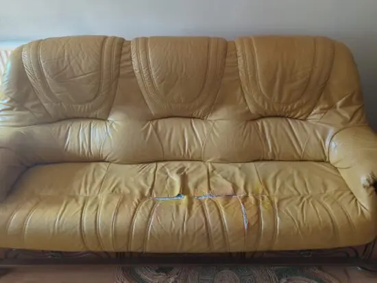 Solid oak leather 3 seater sofas with drawers