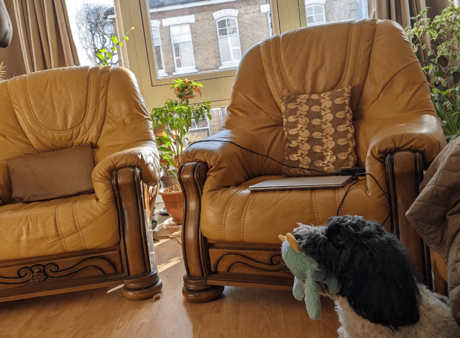 2 solid oak leather armchairs with
