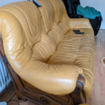 Solid oak leather 3 seater sofas with drawers