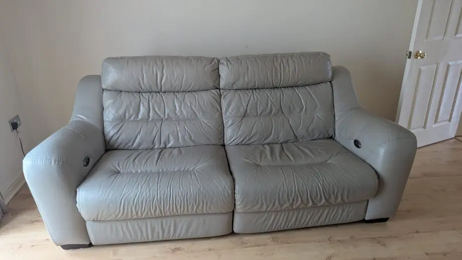 Grey leather recliner sofa