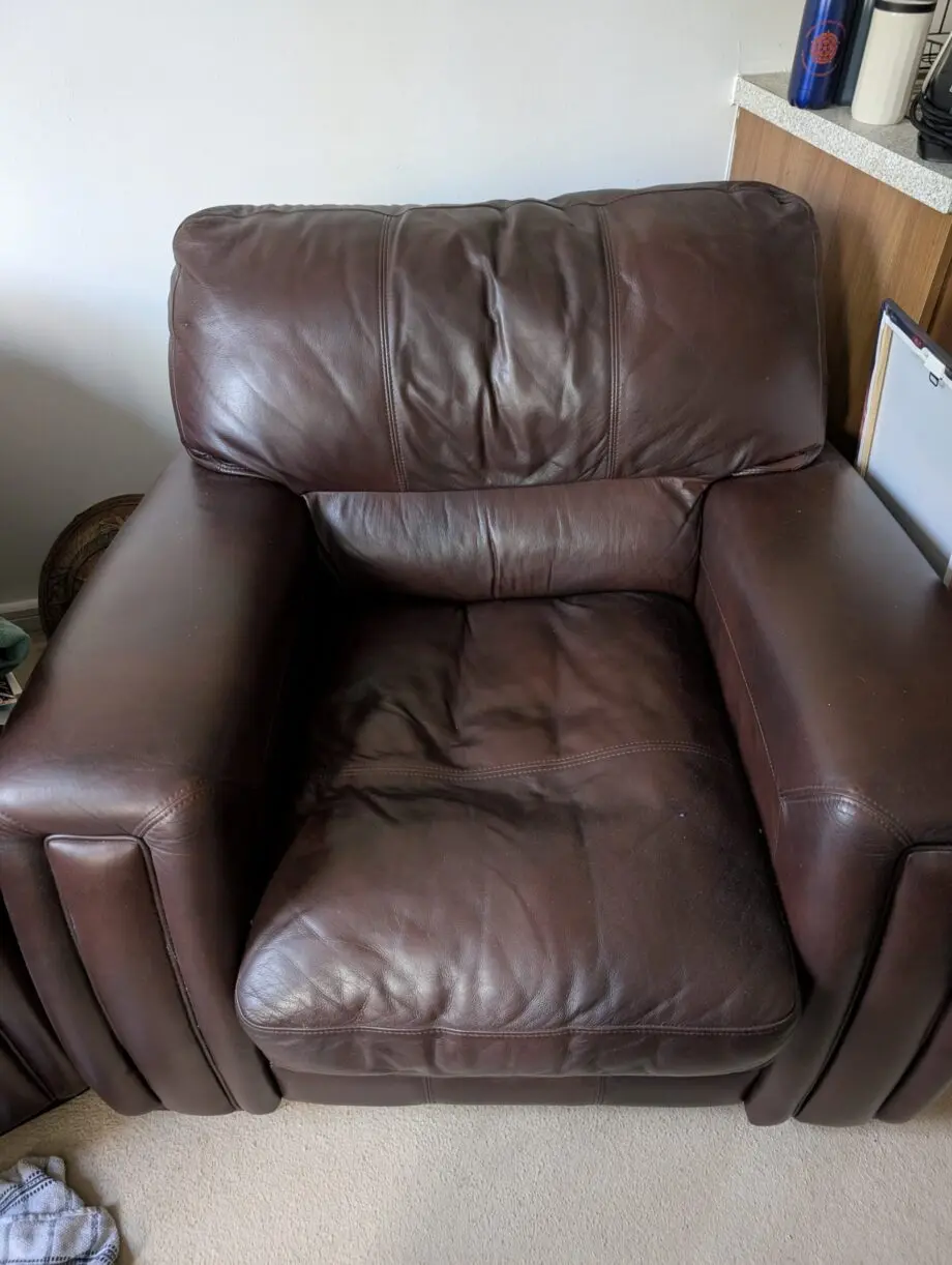 Brown leather 4 seater sofa and 2 chairs