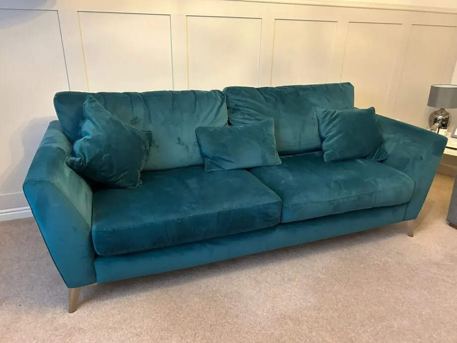 DFS Velvet Teal ‘The Libby’ 3 seater sofa and footstool