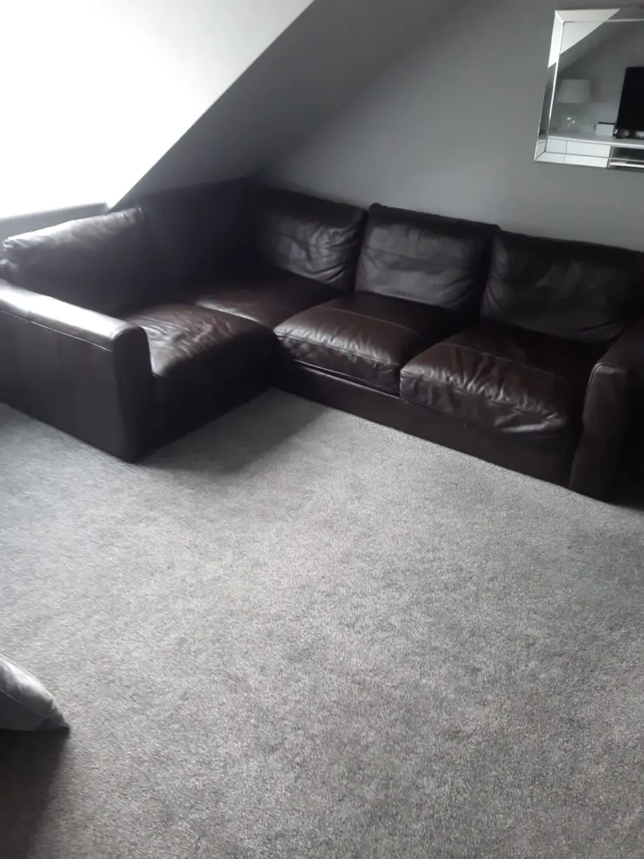 brown leather corner sofa and matching storage footstool ottoman