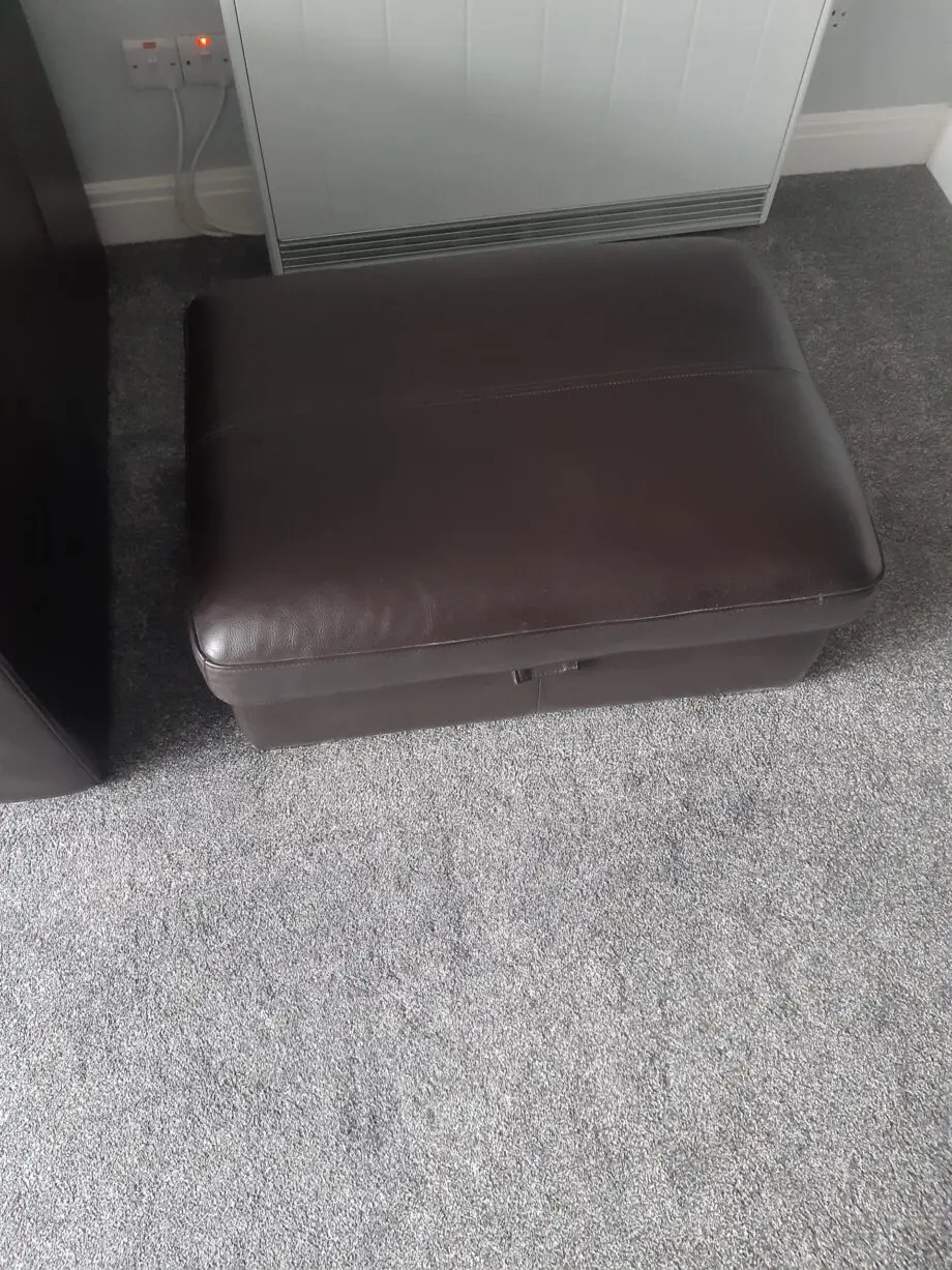 brown leather corner sofa and matching storage footstool ottoman