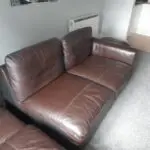 brown leather corner sofa and matching storage footstool ottoman