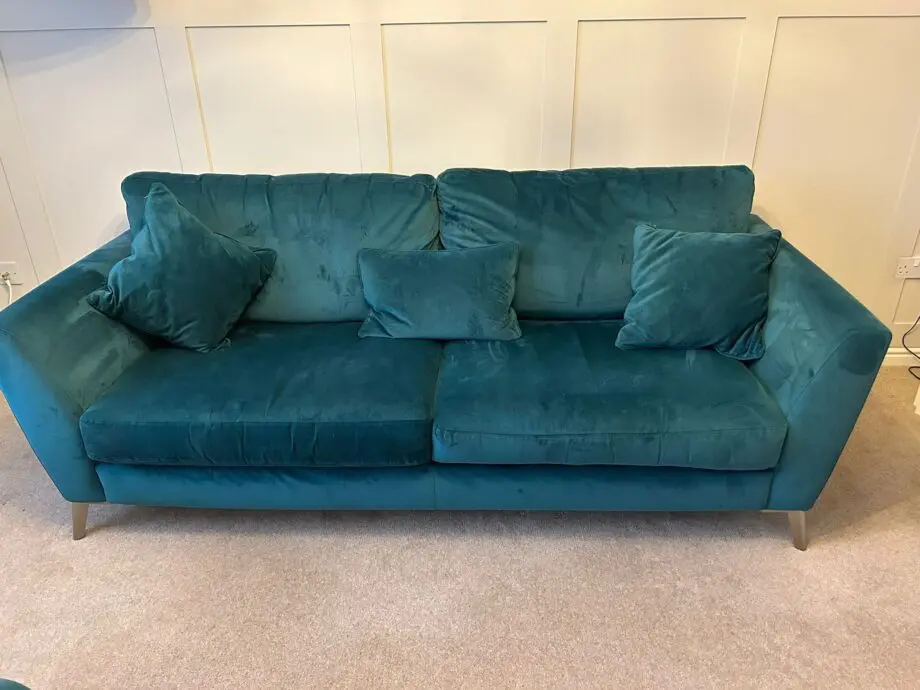 DFS Velvet Teal ‘The Libby’ 3 seater sofa and footstool