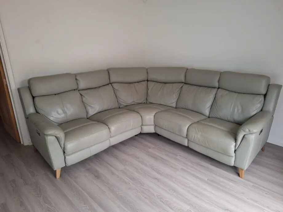 Frank Knighton electric reclining grey leather corner sofa