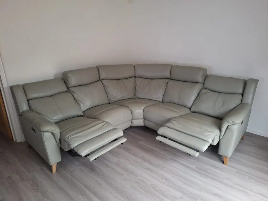 Frank Knighton electric reclining grey leather corner sofa