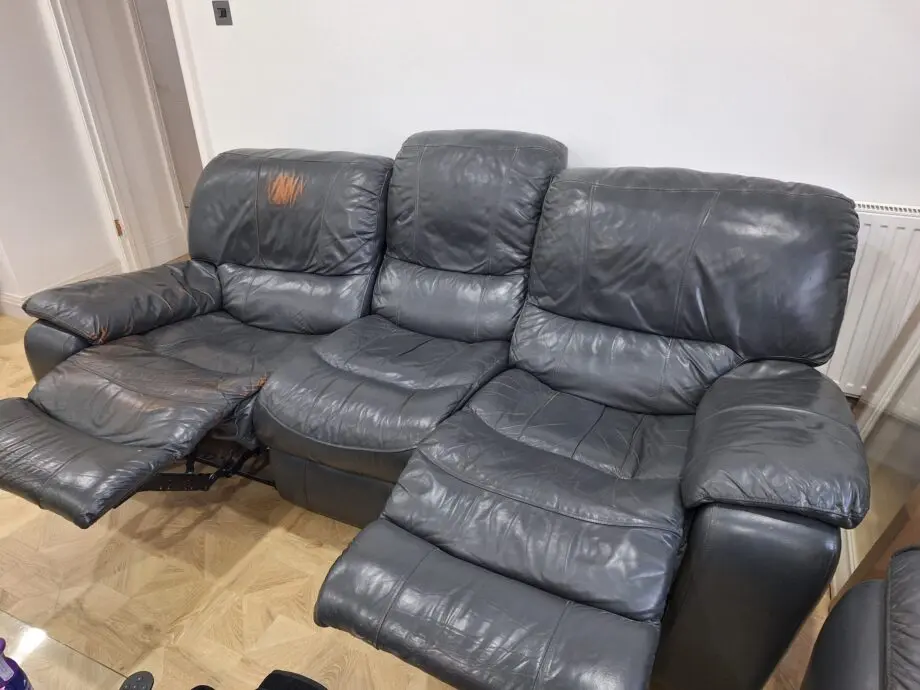 HARVEY Leather sofa with recliners, Charcoal = 3 seater + 2 seater