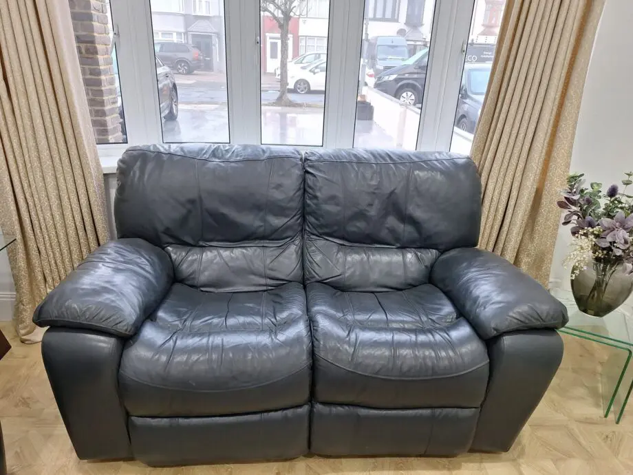HARVEY Leather sofa with recliners, Charcoal = 3 seater + 2 seater