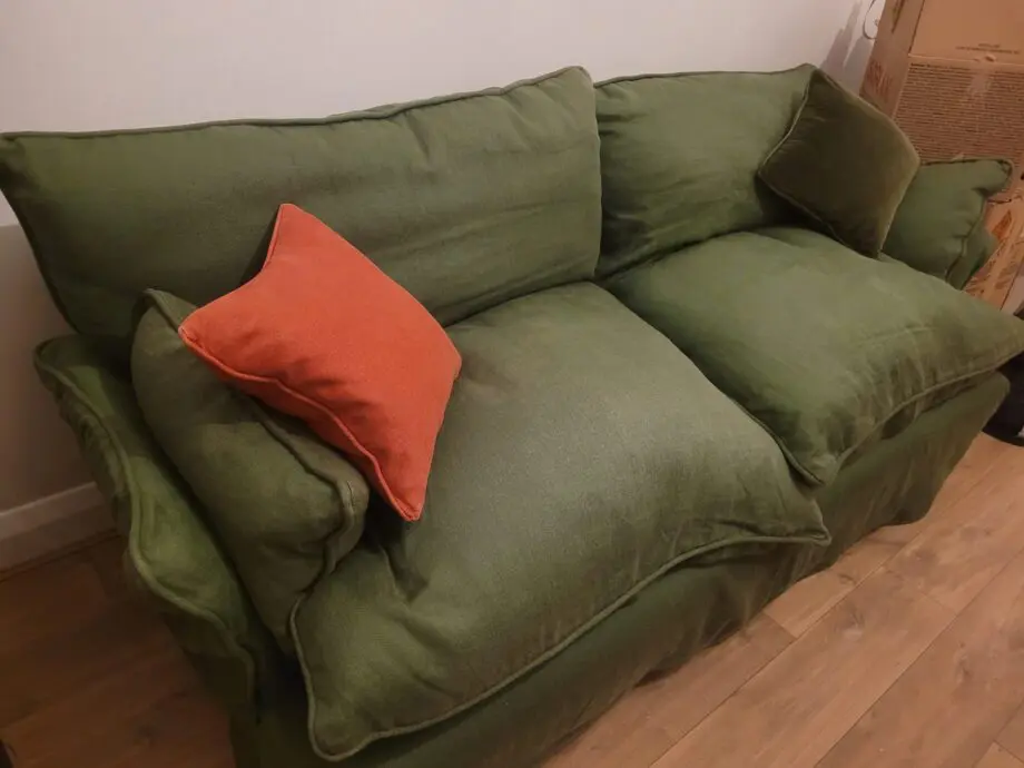 Makers & Son Marnie 3-seater Green corduroy sofa. Machine washable covers, super soft cushions made from duck down. RRP £7000
