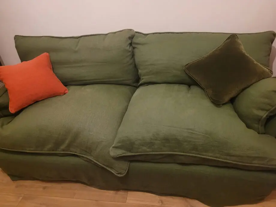Makers & Son Marnie 3-seater Green corduroy sofa. Machine washable covers, super soft cushions made from duck down. RRP £7000