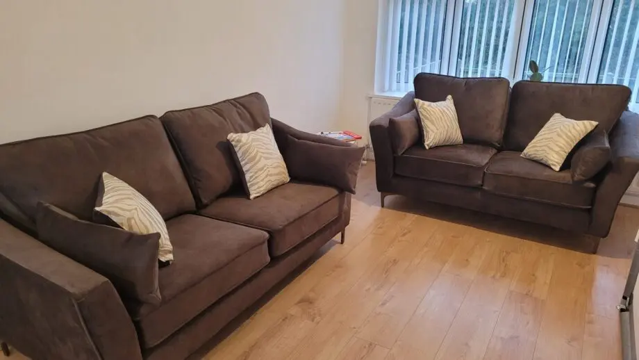 Sage green sofa set with cushions