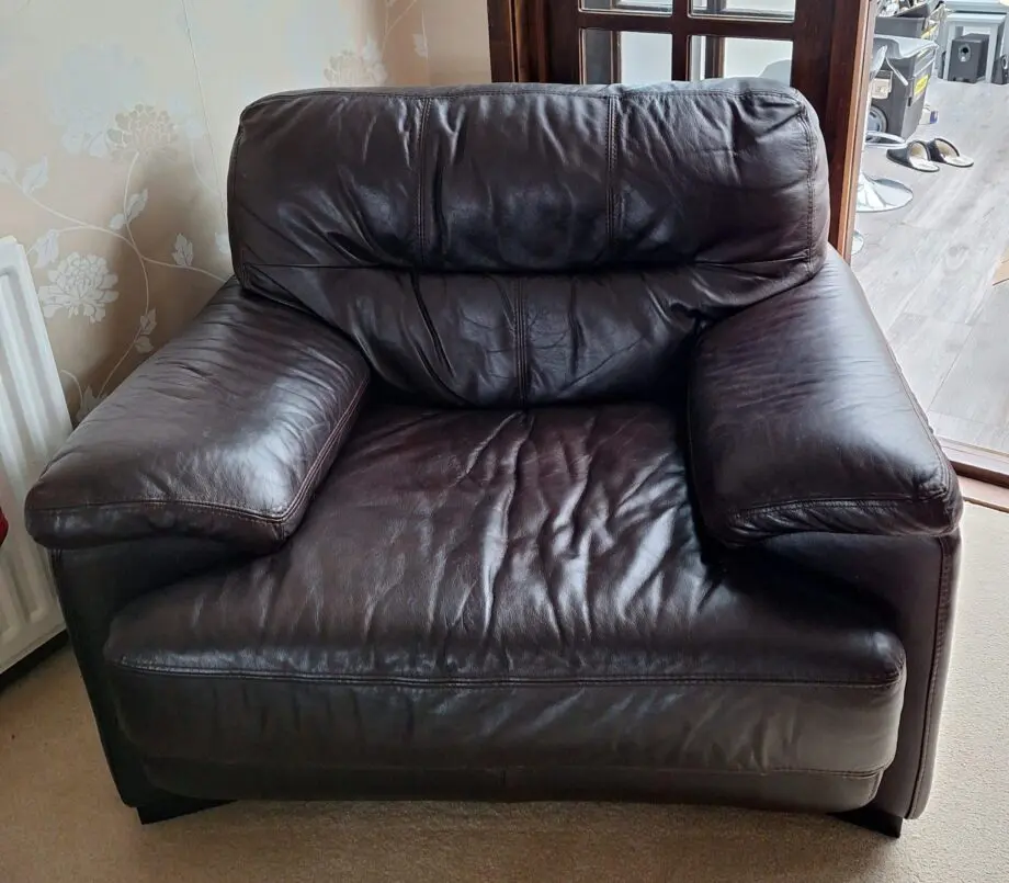 Brown Italian leather sofa and 2 chairs