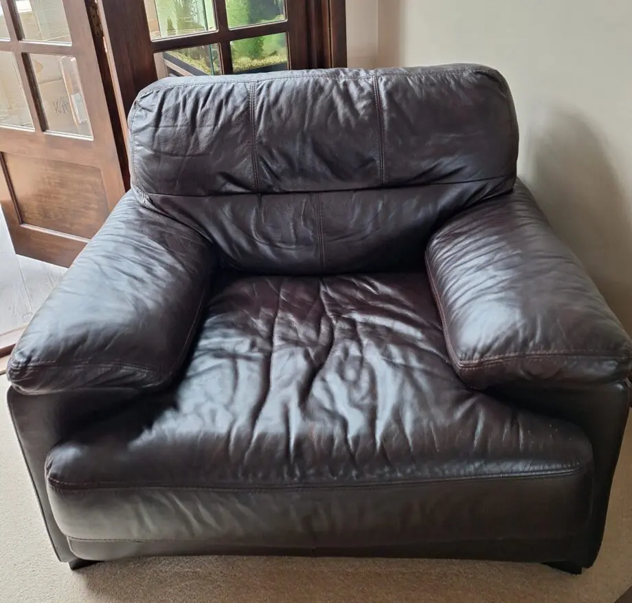 Brown Italian leather sofa and 2 chairs