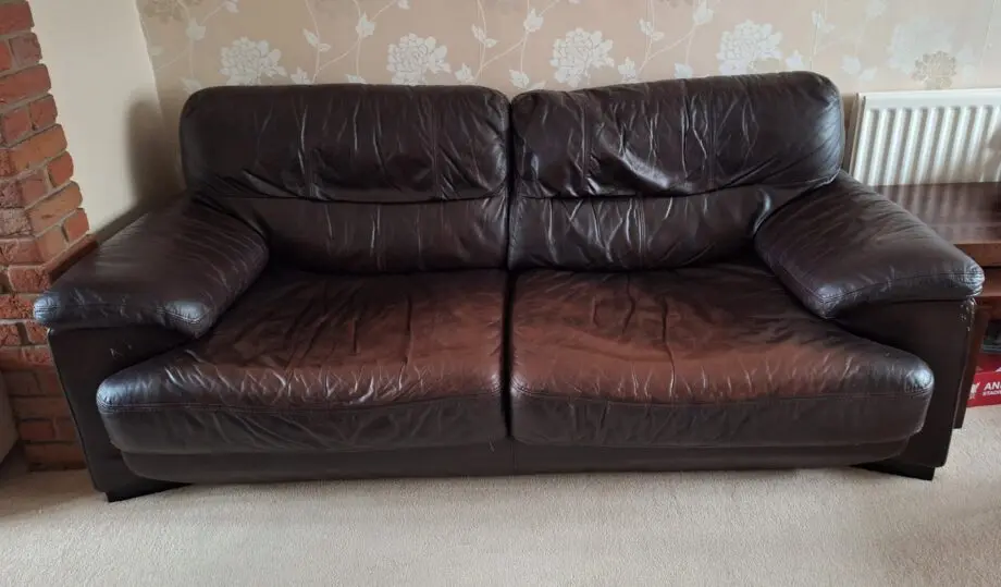 Brown Italian leather sofa and 2 chairs