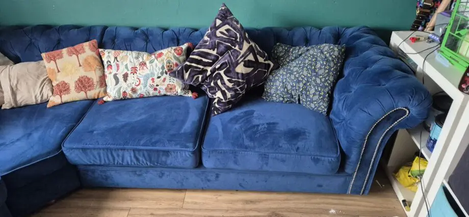 Beautiful blue corner chesterfield sofa