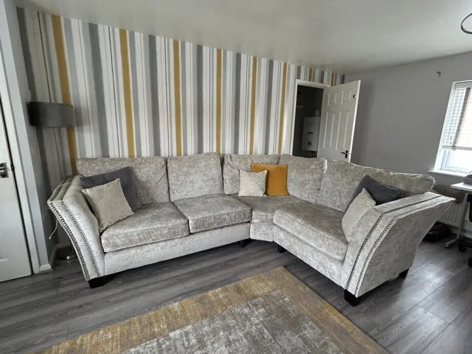 SCS crushed velvet corner sofa in cream