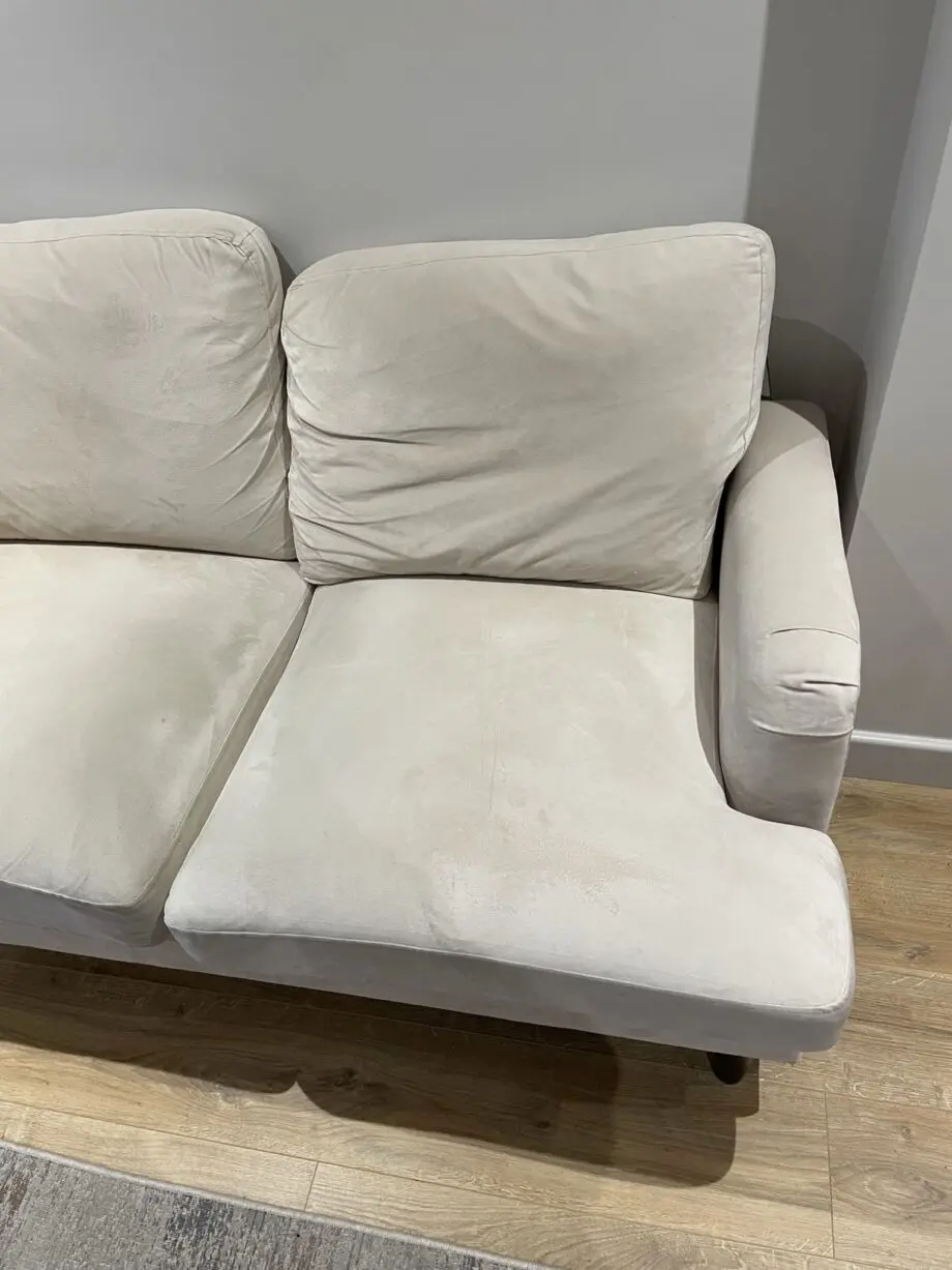 Brigette 2-Seater Beige Velvet Sofa with Antique Brass Castor Legs